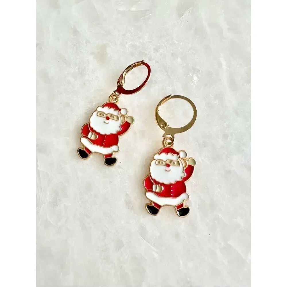 Red and white Christmas Santa clause dangle earring